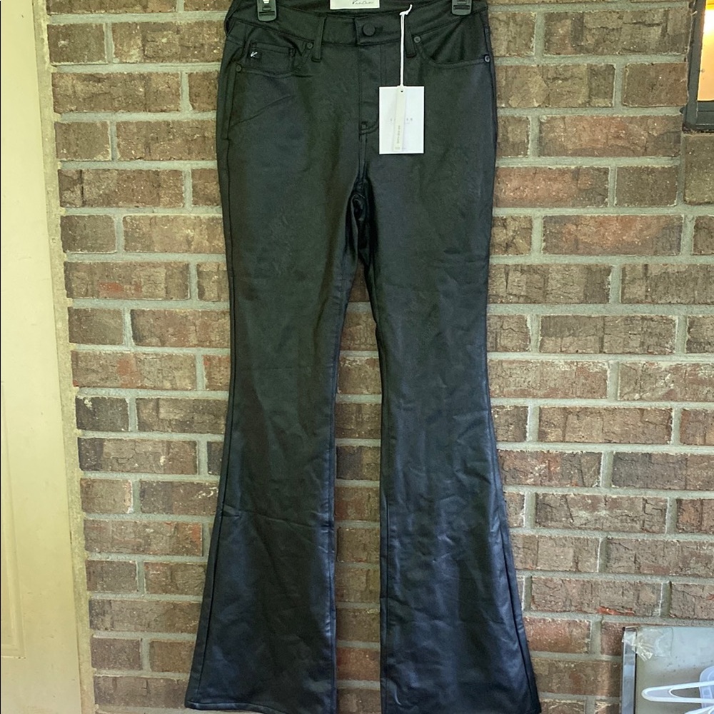 KanCan Black Boot Cut Flare Faux Leather Pants